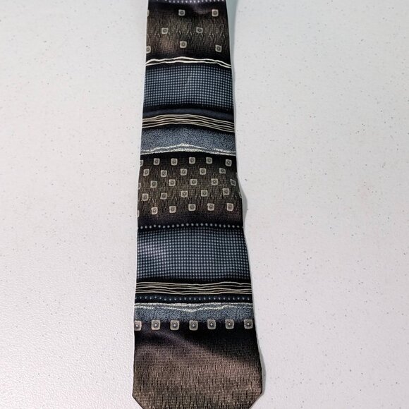 Alexander Julian Multi Pattern Geometric Shape 100 % Silk Handmade Necktie - Picture 8 of 10